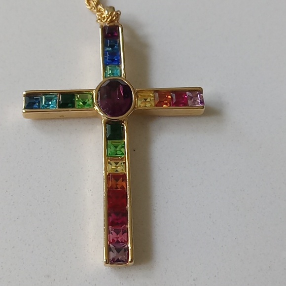 Gold Rhinestone Cross Necklace - Picture 7 of 7